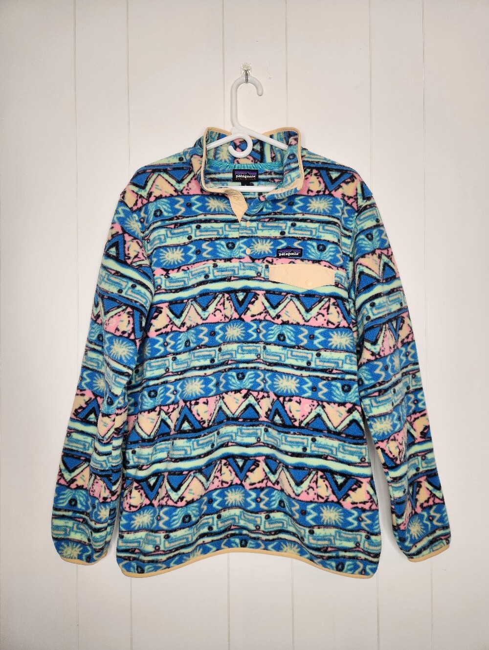 Patagonia Women's Synchilla Fleece Pullover Salamander Green High Hopes Geo XL